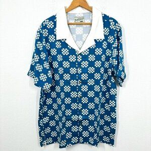 Bogey Boys Big Check Blue White Short Sleeve Button Front Lightweight Golf Shirt